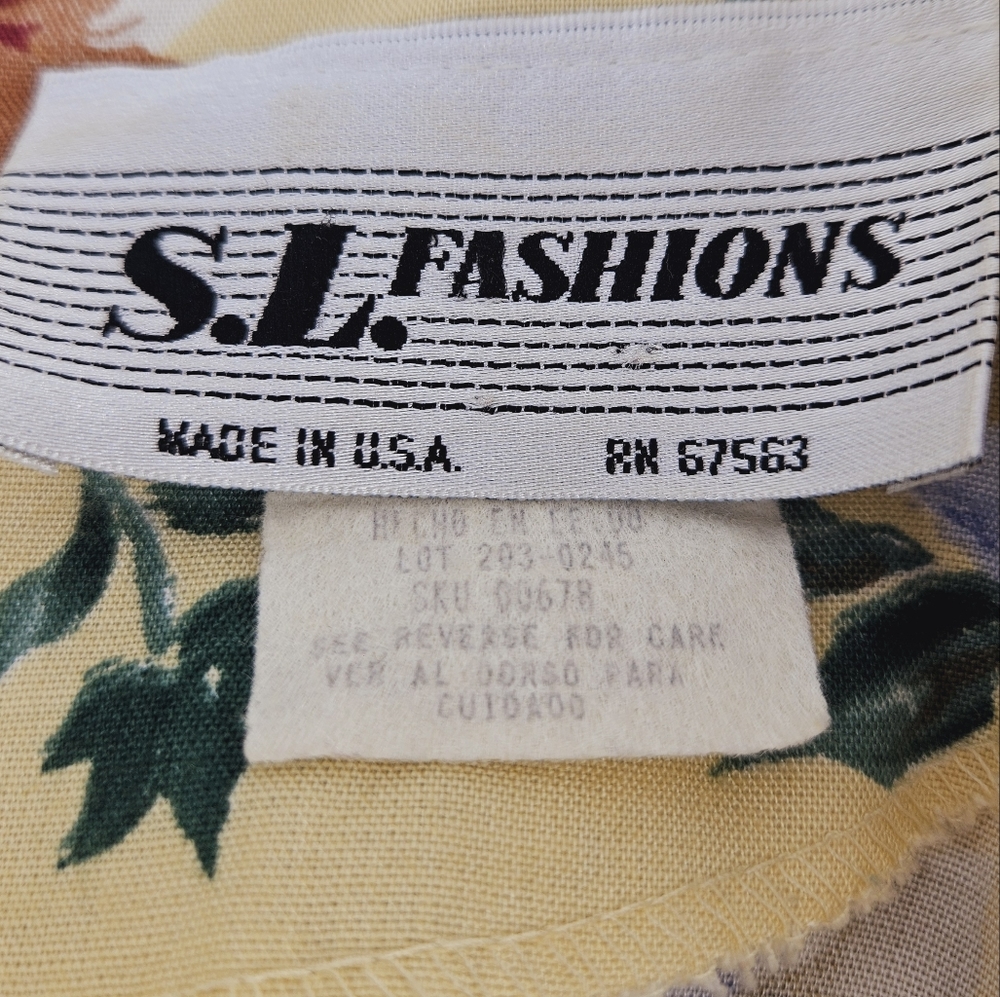 Vintage Prairie Cottagecore Floral Midi Dress Yellow Lace Collar Empire Waist 8 - Picture 11 of 13